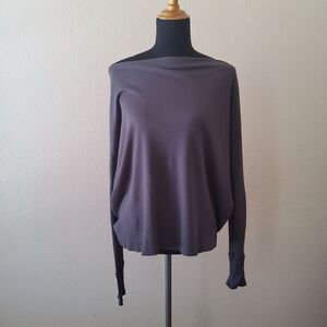 Michael Stars Ribbed Draped Boatneck Long Sleeve Top Size M Grey New
